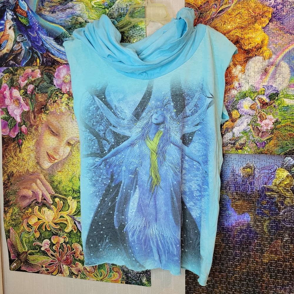 Blue Ice Fairy Handmade/Altered Hood T-Shirt